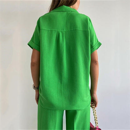 Women's casual two-piece set wide-leg pants loose summer shirt top