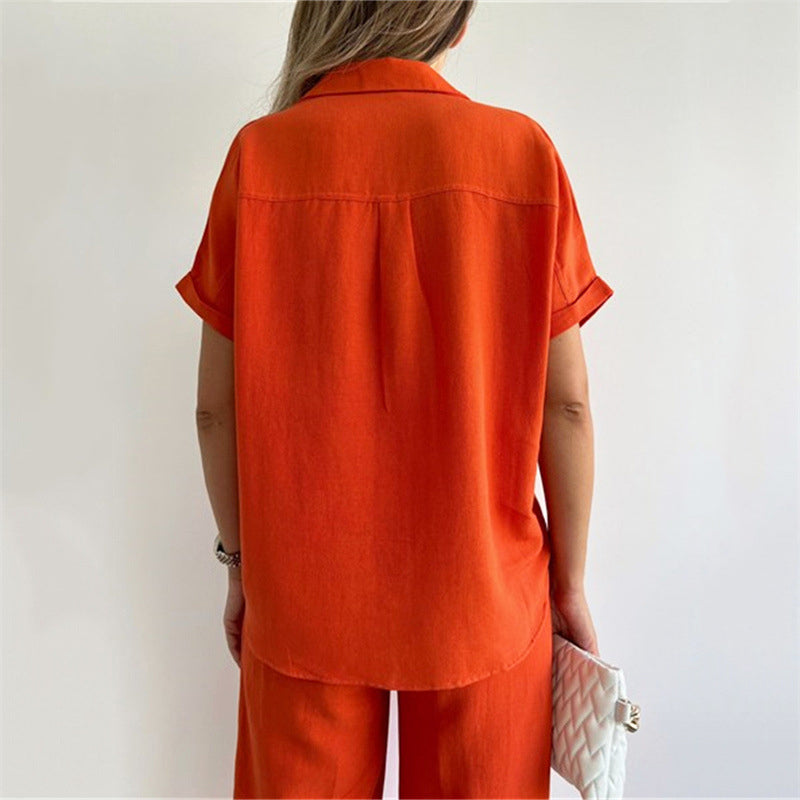 Women's casual two-piece set wide-leg pants loose summer shirt top