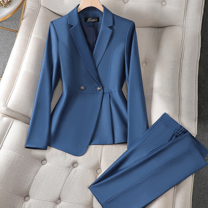 Candace - asymmetrical 2 button turn down collar blazer and high waisted pant suits set