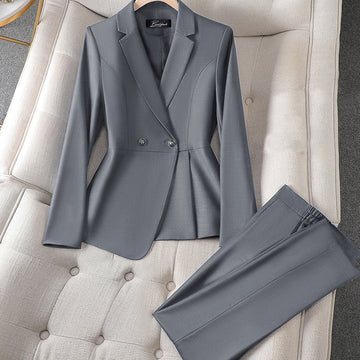 Candace - asymmetrical 2 button turn down collar blazer and high waisted pant suits set