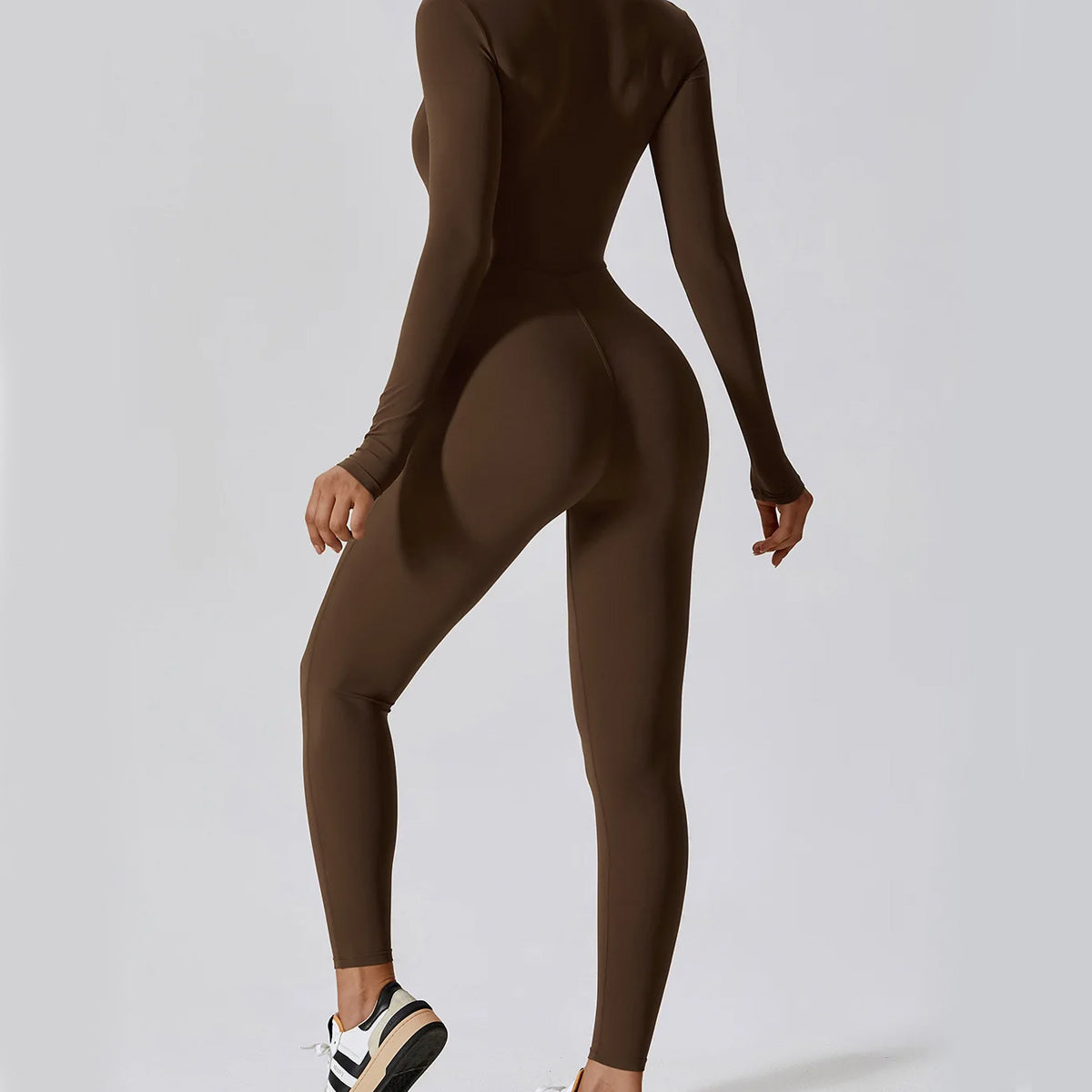 Women's Jumpsuit - Long Sleeve - High Neck - Front Zipper - Stretch Fit