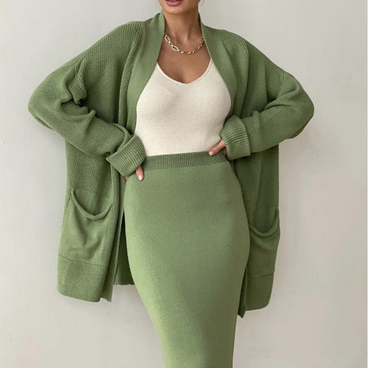 Loose Fit High Waist Cardigan & Skirt Set