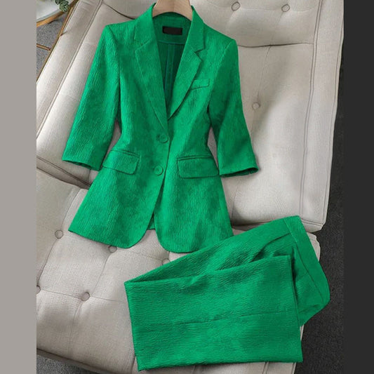 Tailored Three-Quarter Sleeve Blazer and Pants Set