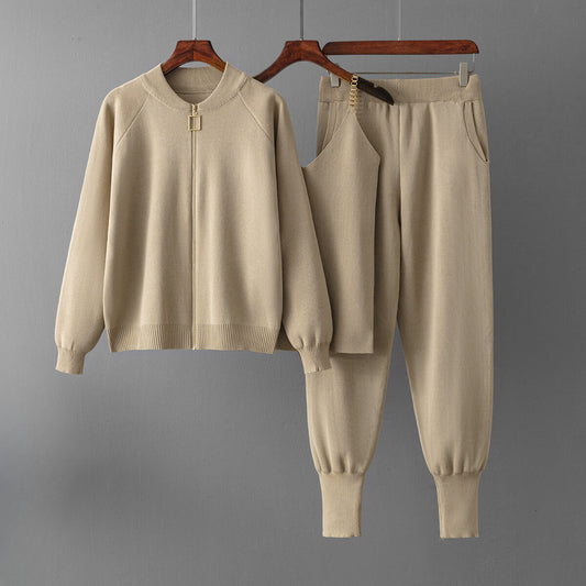 Knitted Zip Up Lounge Trio Set