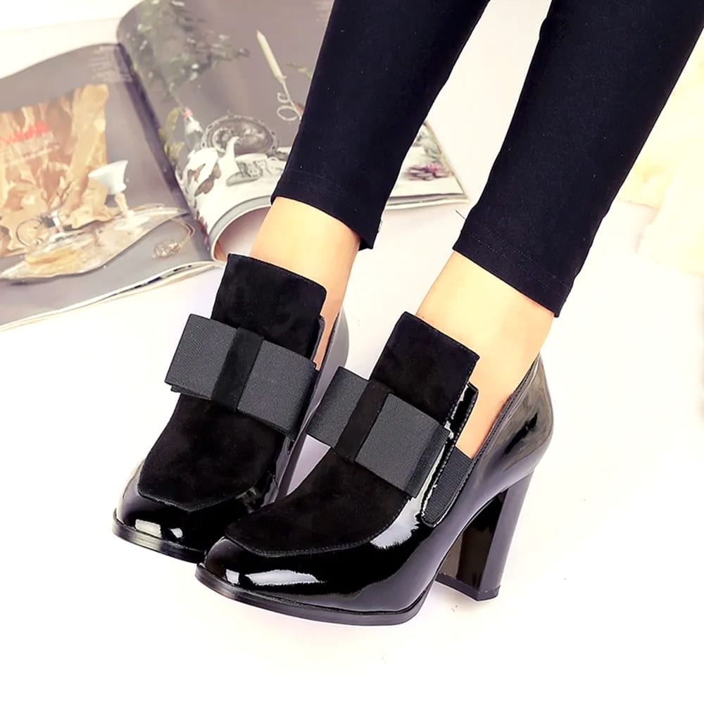 Zanele - thick high heel shiny leather shoes