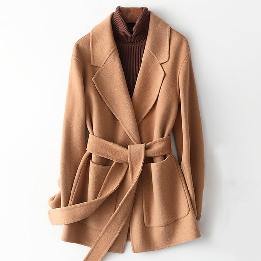 Tailored Belted Wrap Wool Coat