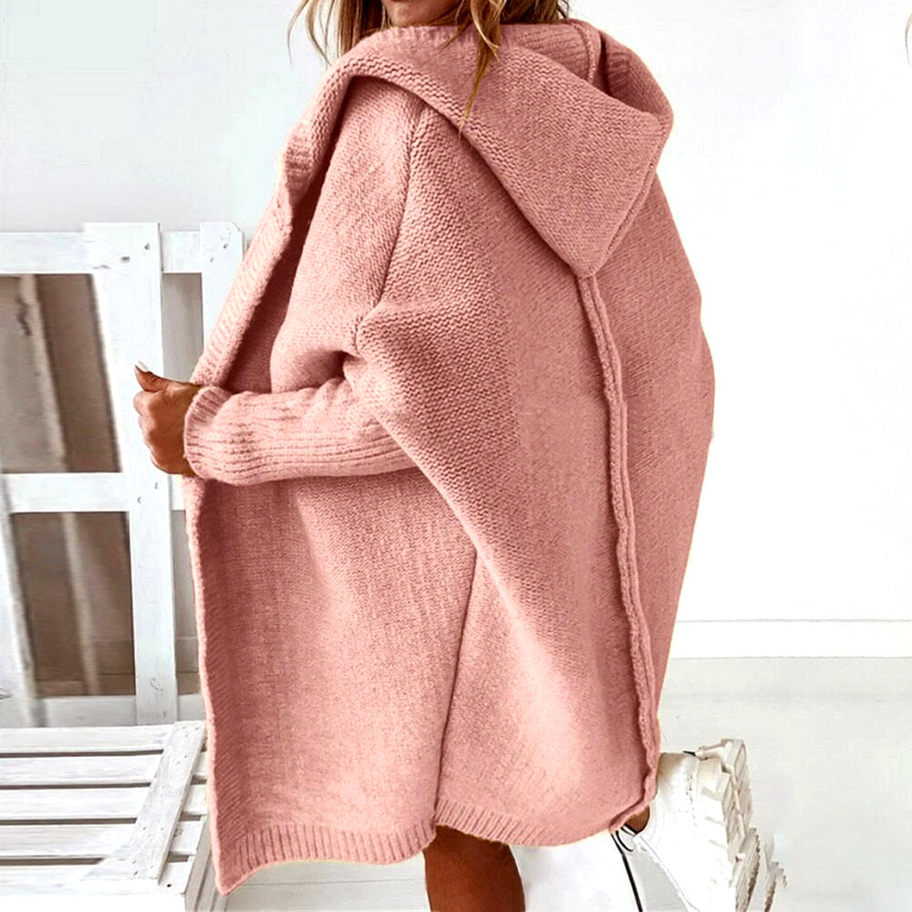 Bat Sleeve Hooded Knitted Cardigan Sweater