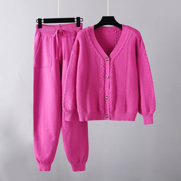 Noemie - snug elegance v-neck cardigan and pants set