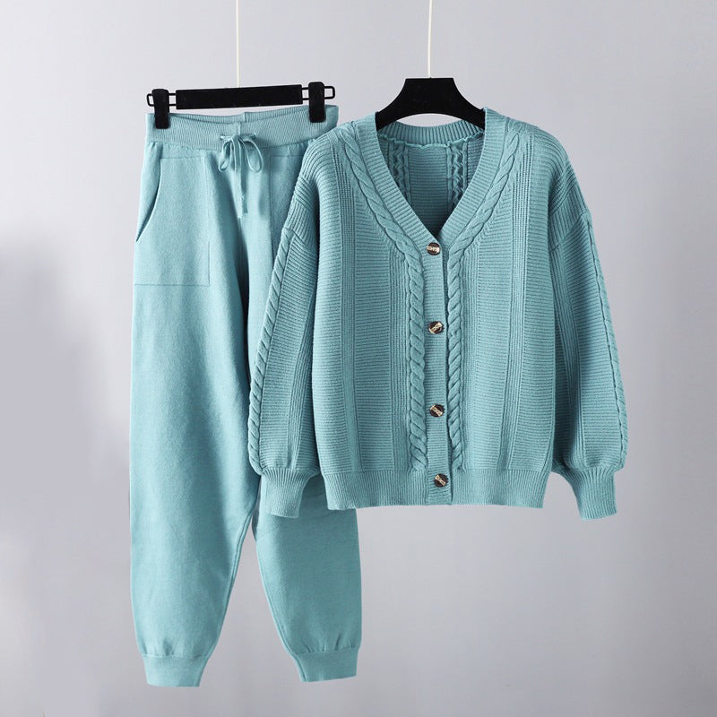 Noemie - snug elegance v-neck cardigan and pants set