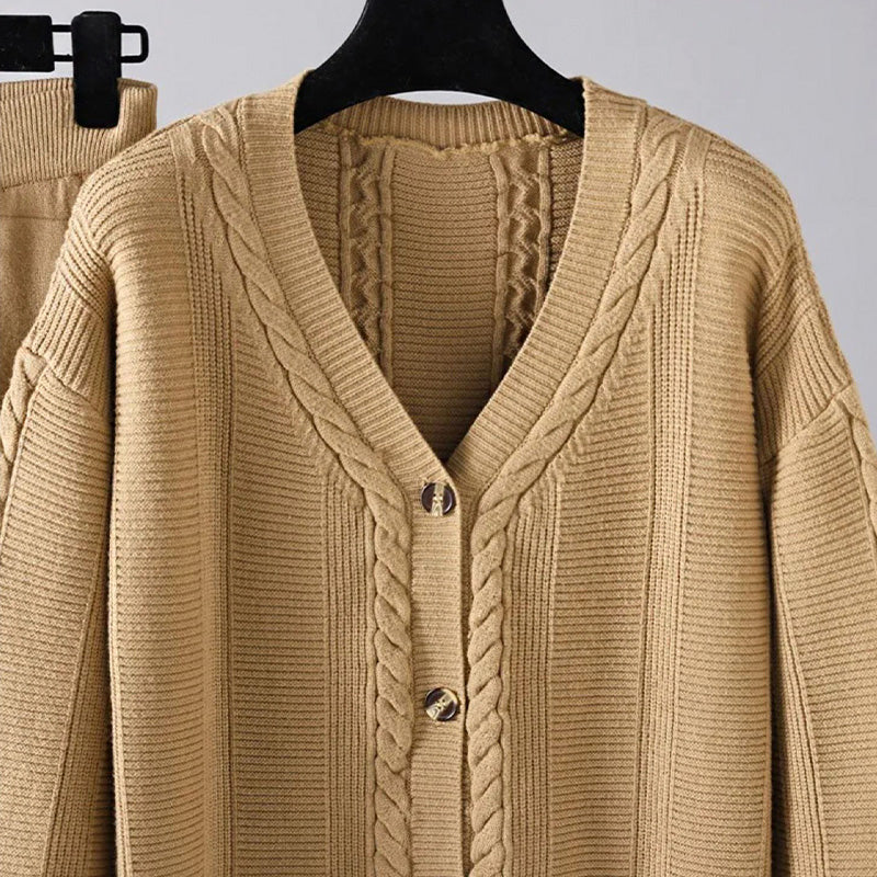 Noemie - snug elegance v-neck cardigan and pants set