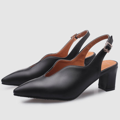 Women's Slingback Heels - Pointed Toe - Block Heel - Adjustable Strap Elegant Shoes