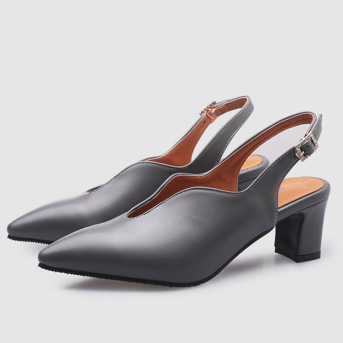 Women's Slingback Heels - Pointed Toe - Block Heel - Adjustable Strap Elegant Shoes