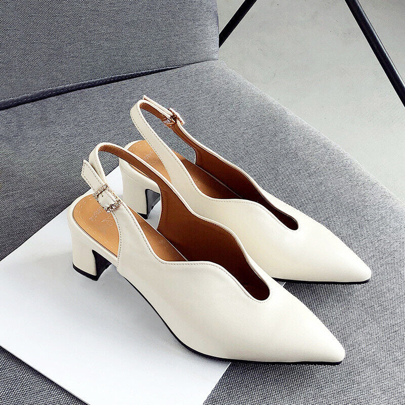 Women's Slingback Heels - Pointed Toe - Block Heel - Adjustable Strap Elegant Shoes