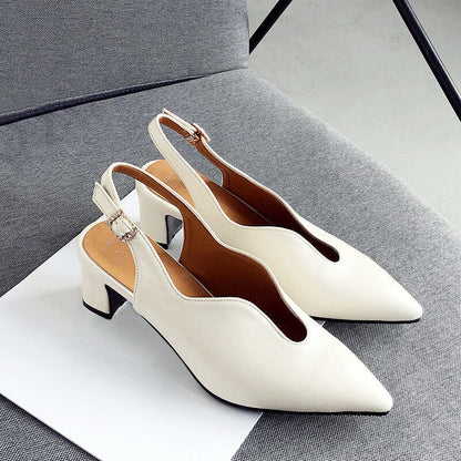 Women's Slingback Heels - Pointed Toe - Block Heel - Adjustable Strap Elegant Shoes