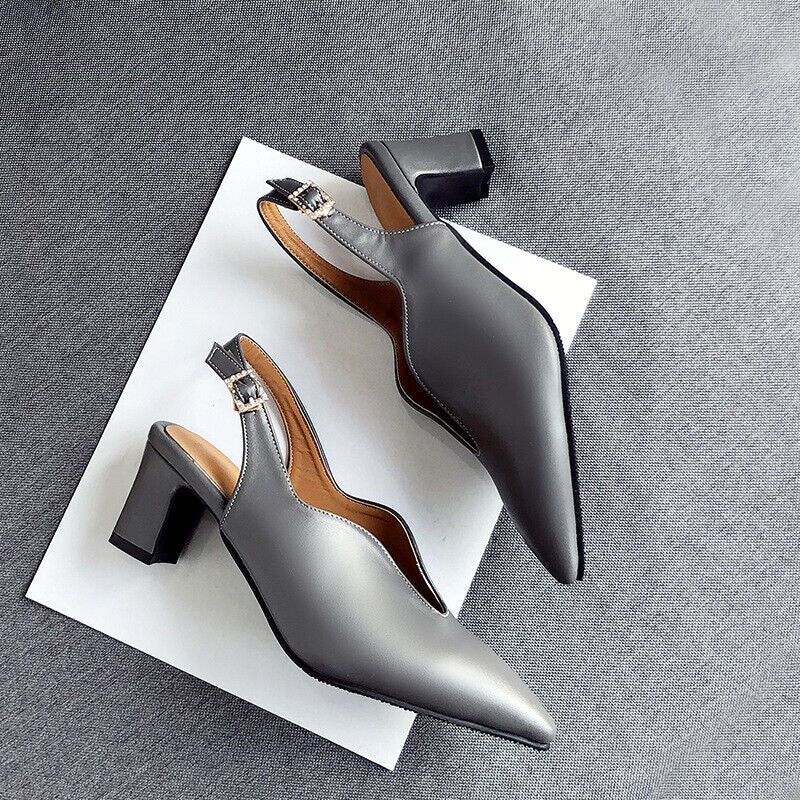 Women's Slingback Heels - Pointed Toe - Block Heel - Adjustable Strap Elegant Shoes