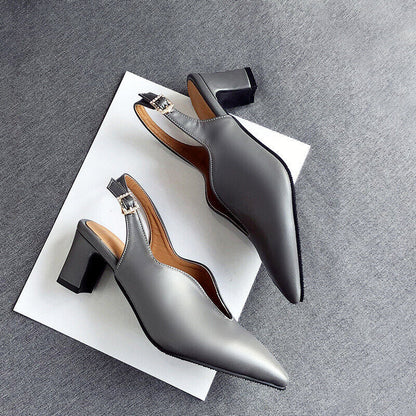 Women's Slingback Heels - Pointed Toe - Block Heel - Adjustable Strap Elegant Shoes