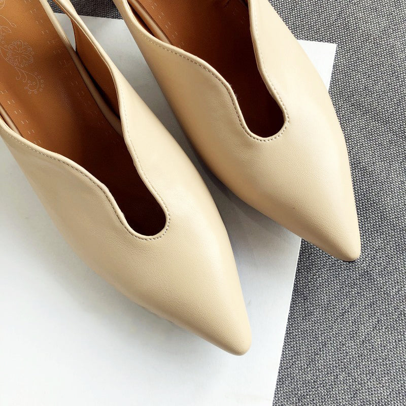 Women's Slingback Heels - Pointed Toe - Block Heel - Adjustable Strap Elegant Shoes