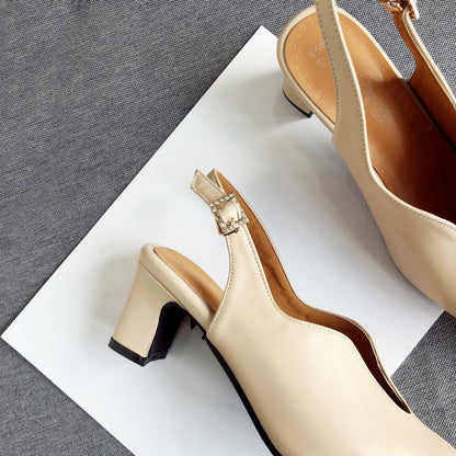 Women's Slingback Heels - Pointed Toe - Block Heel - Adjustable Strap Elegant Shoes