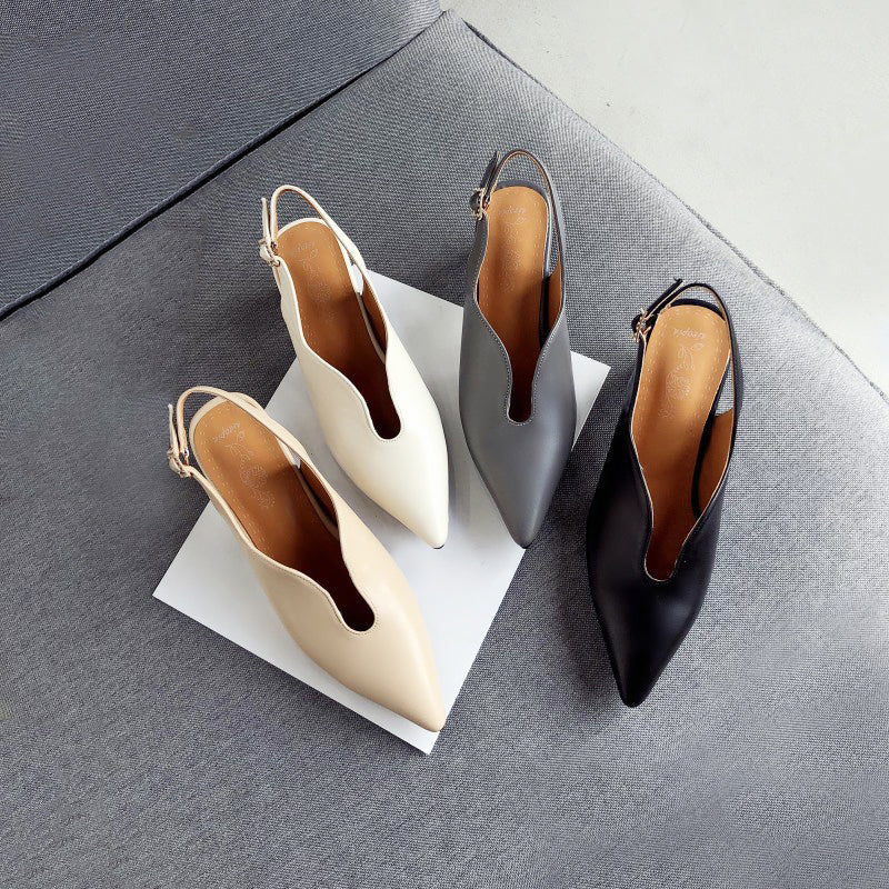 Women's Slingback Heels - Pointed Toe - Block Heel - Adjustable Strap Elegant Shoes