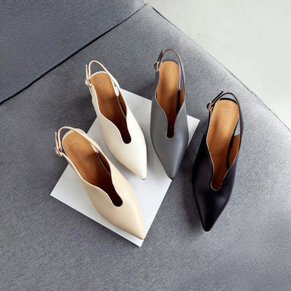Women's Slingback Heels - Pointed Toe - Block Heel - Adjustable Strap Elegant Shoes