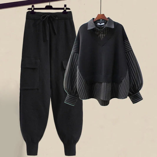 Layered Sleeve Two-Piece Cargo Jogger Set