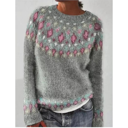 Women's loose knit color-block round neck sweater