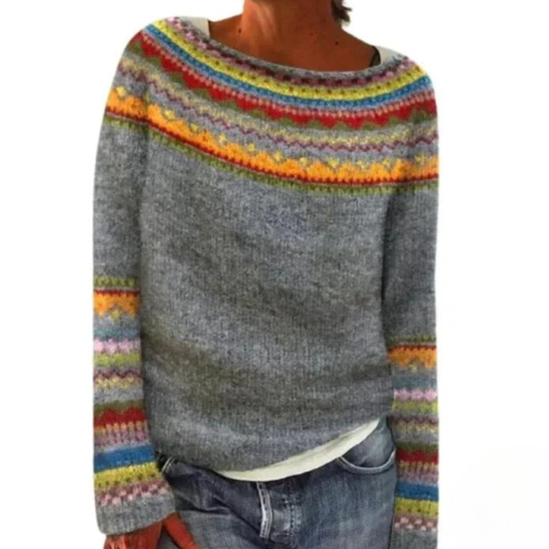 Women's loose knit color-block round neck sweater