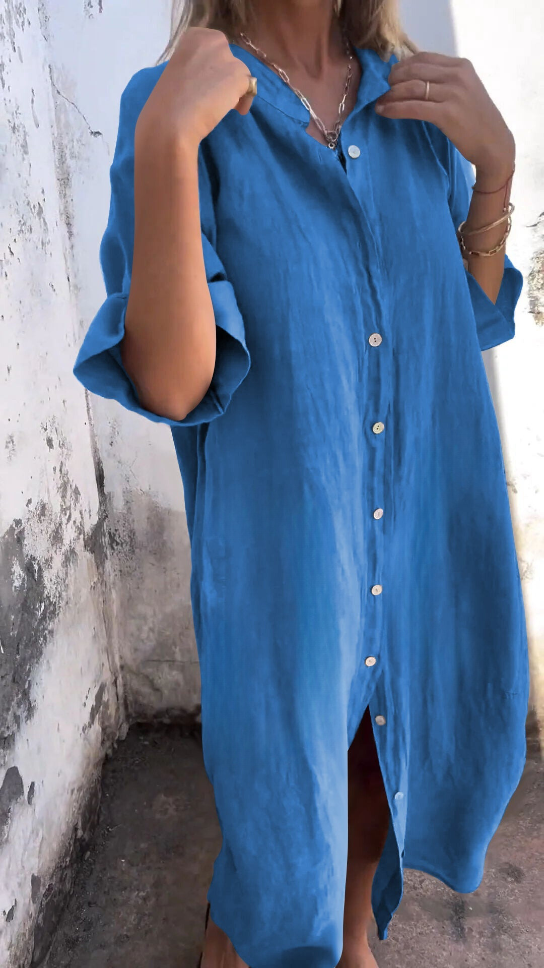 Women's stylish oversized button-up shirt dress