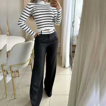 Women's casual striped long sleeve top and loose pants set