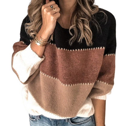 Women's long sleeve striped round neck pullover sweater