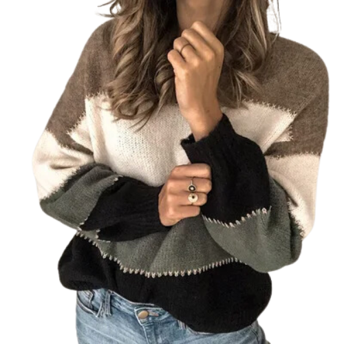 Women's long sleeve striped round neck pullover sweater