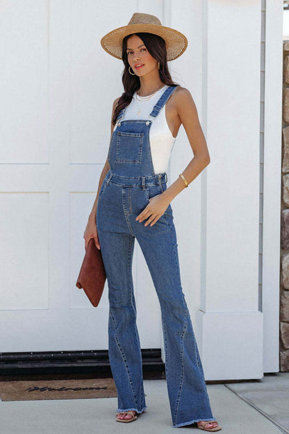 Women's Denim Overalls - Adjustable Straps - Bootcut Leg - Vintage Style Casual Wear