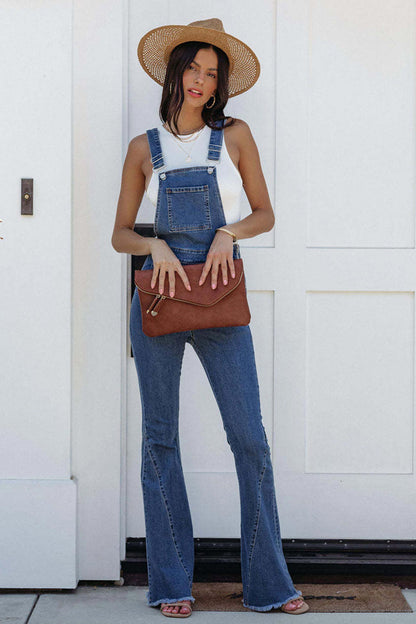 Women's Denim Overalls - Adjustable Straps - Bootcut Leg - Vintage Style Casual Wear