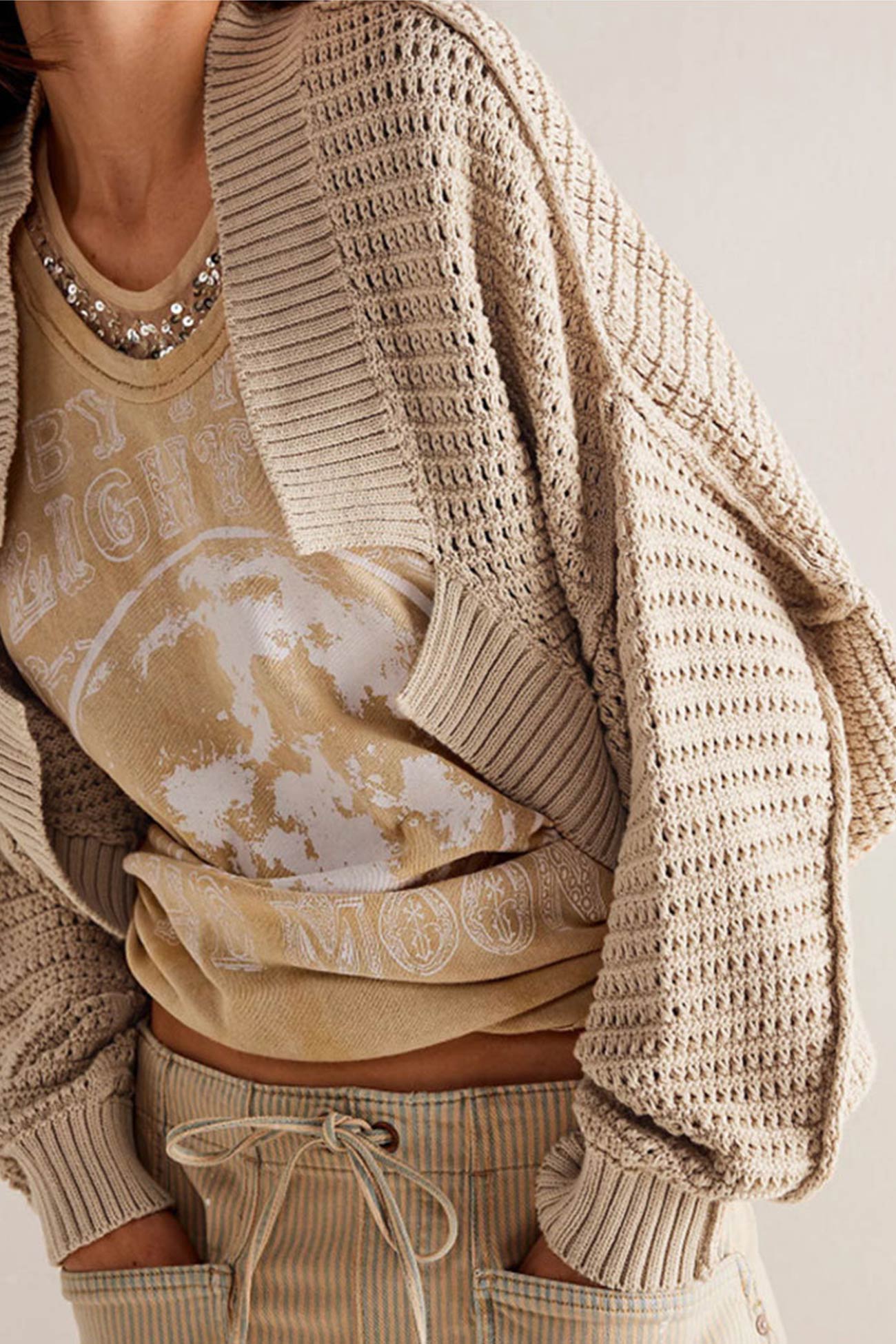 Women's open front bat sleeve knit cardigan