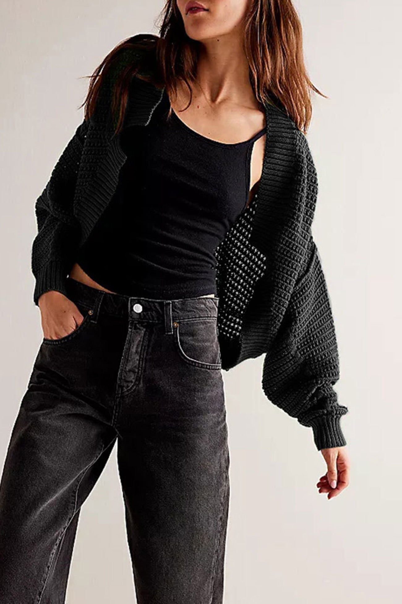 Women's open front bat sleeve knit cardigan