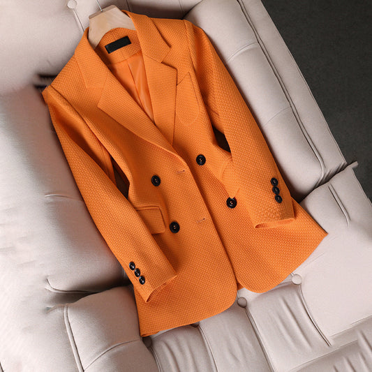 Structured Double-Breasted Blazer With Notched Lapel
