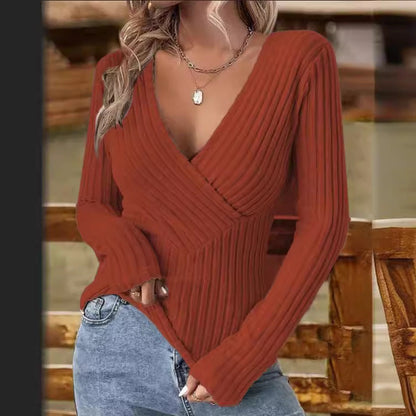 Women's deep v-neck ribbed crossover sweater