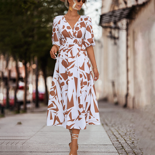 Cinched Waist A-Line Midi Dress