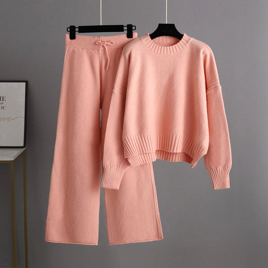 Loose Knit Wide-Leg Two-Piece Sweater Set