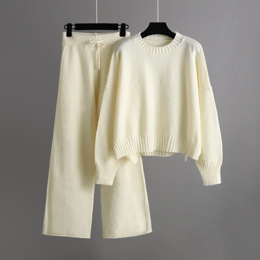 Olga - 2-Piece Cozy Set - Soft Knit Sweater and Wide-Leg Pants for Relaxed Comfort
