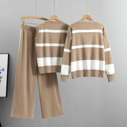 Women's casual wide-leg pants sleeveless top cardigan 3-piece set