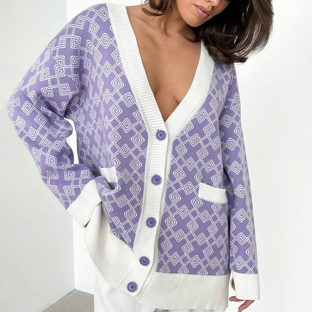 Spring/autumn women's V-neck button-down sweaters