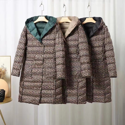 Reversible hooded down winter jacket for women