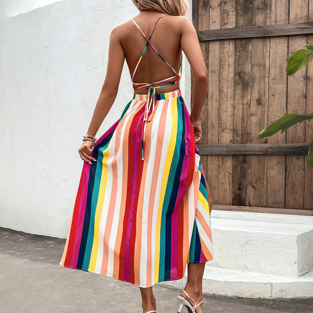 Aurora – Color Striped Print Cami Dress