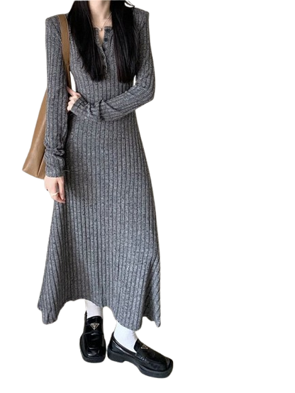 Women's elegant ribbed knit maxi dress