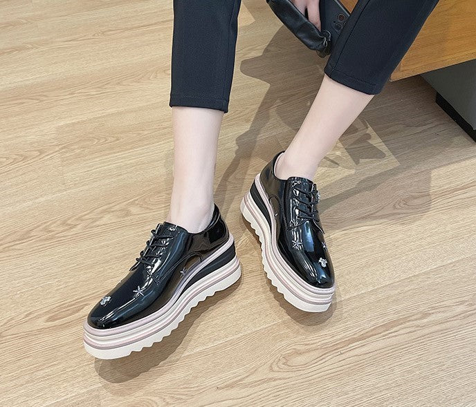 Women's platform lace-up leather shoes