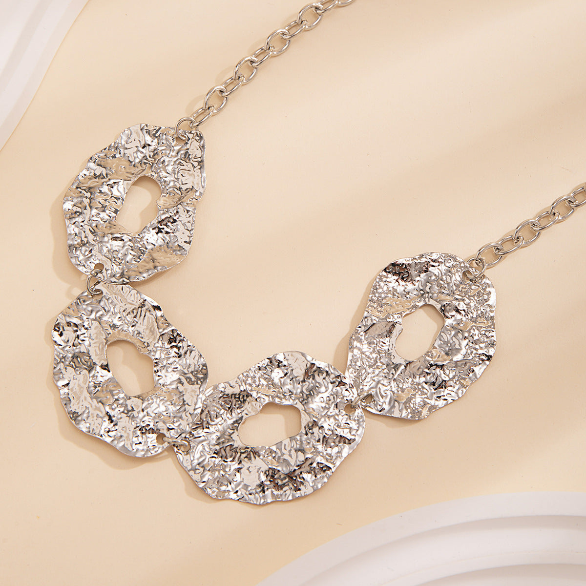 Silver toned punk circle choker necklace