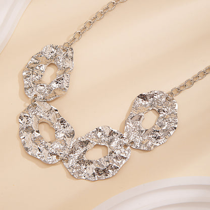 Silver toned punk circle choker necklace