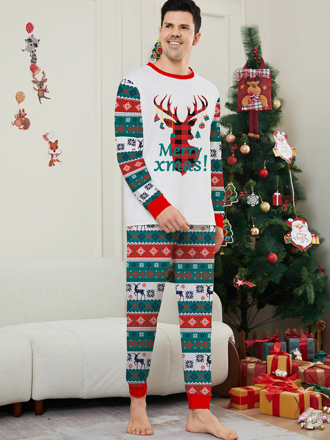 Christmas reindeer family matching pajamas set