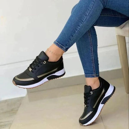 Women's Sneakers - Breathable Fabric - Cushioned Sole - Stylish Lace-Up Casual Wear
